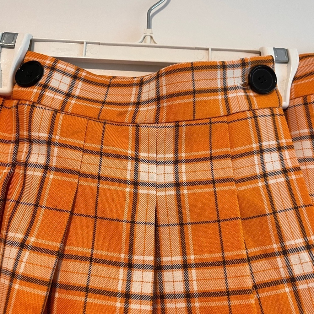Topshop Plaid Pleated Mini Skirt US 10 Orange Tartan Preppy Academia Y2K - Picture 5 of 10